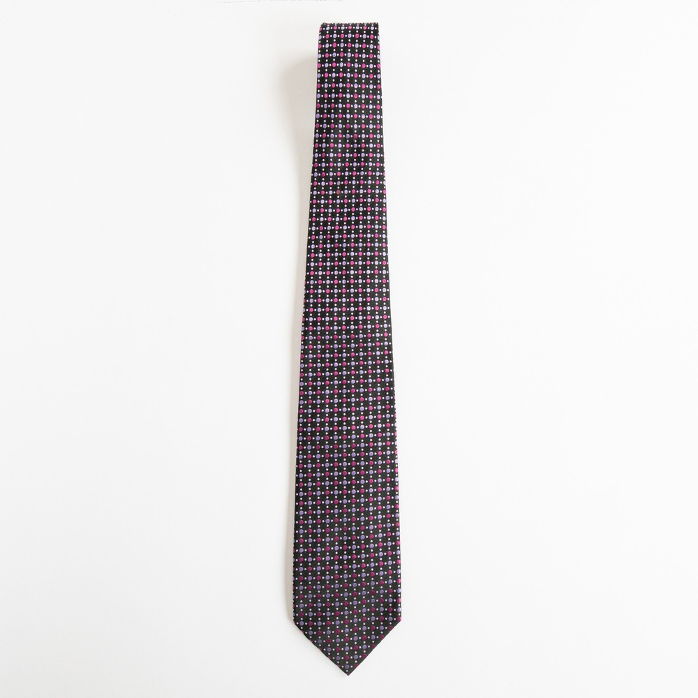 Geoffrey Beene Silk Tie Black Pink‎ Purple Polka Dot Pattern 100% Silk
